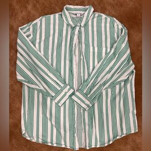 Old Navy Striped Button-Down Shirt in Green and White